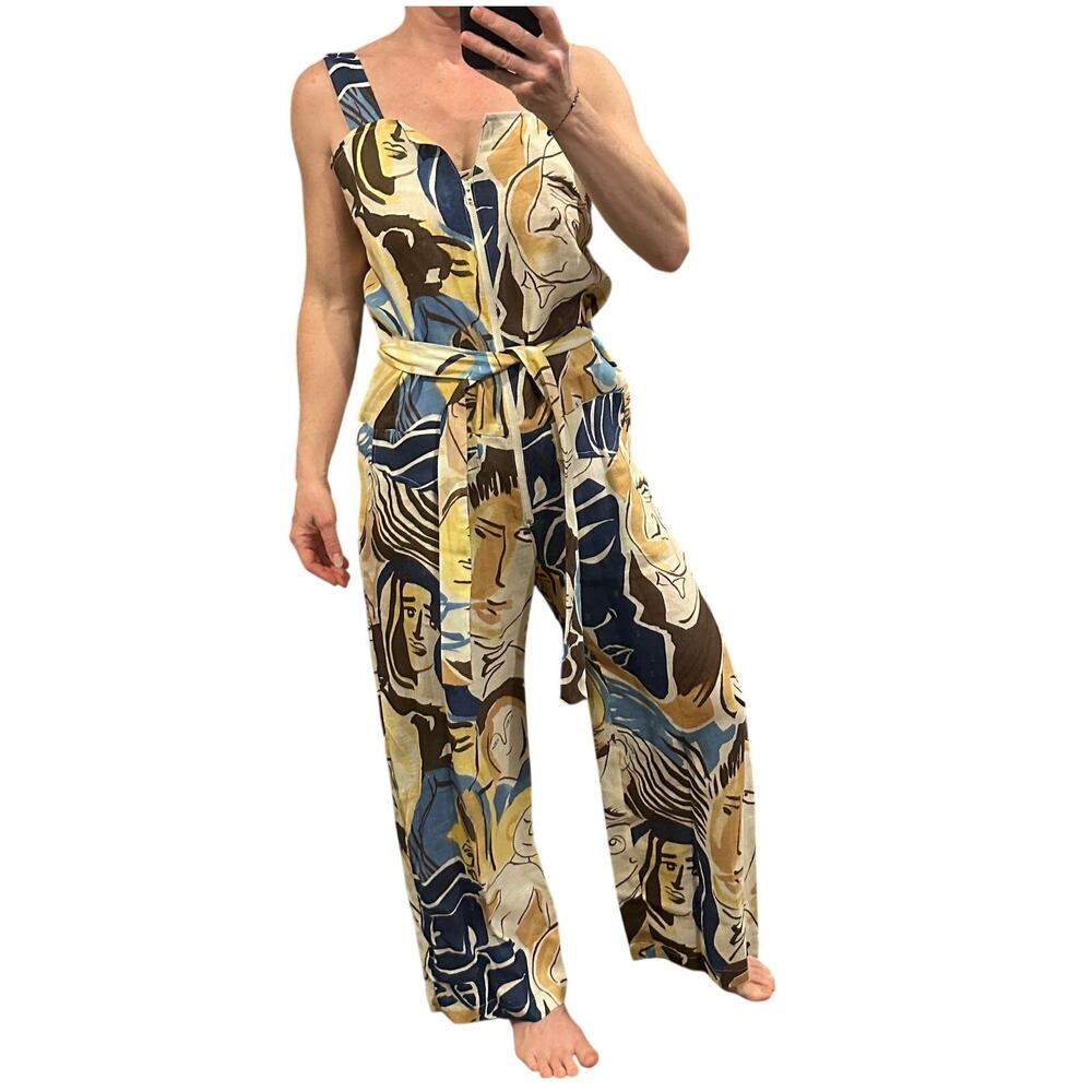 Rachel Comey Bend Jumpsuit 100% Linen Faces Visage Print Size 4 NWT $575